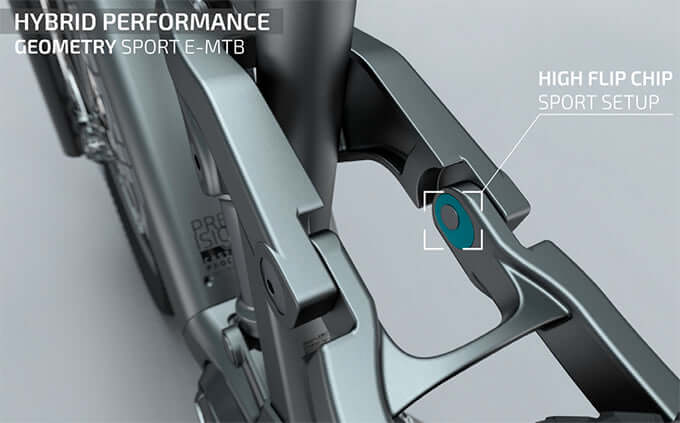Detalle del chip Flip en el cuadro de la Berria Mako Hybrid, optimizando la geometría para un rendimiento deportivo.