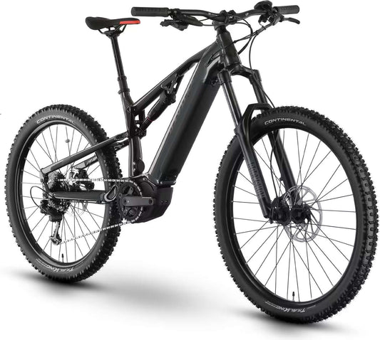 Bicicleta eléctrica Raymon TrailRay 160E 7.0 SE, doble suspensión, diseñada para conquistar senderos y subidas difíciles.
