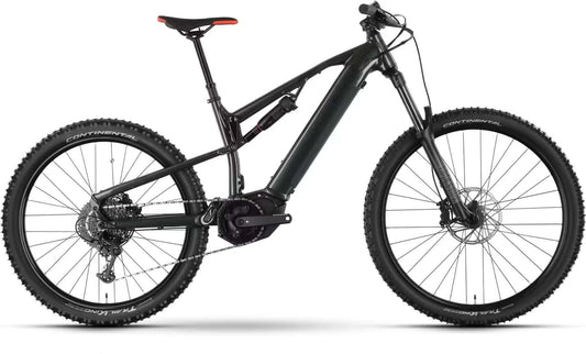 Bicicleta eléctrica Raymon TrailRay 160E 7.0 SE de doble suspensión, ideal para senderos y montaña.