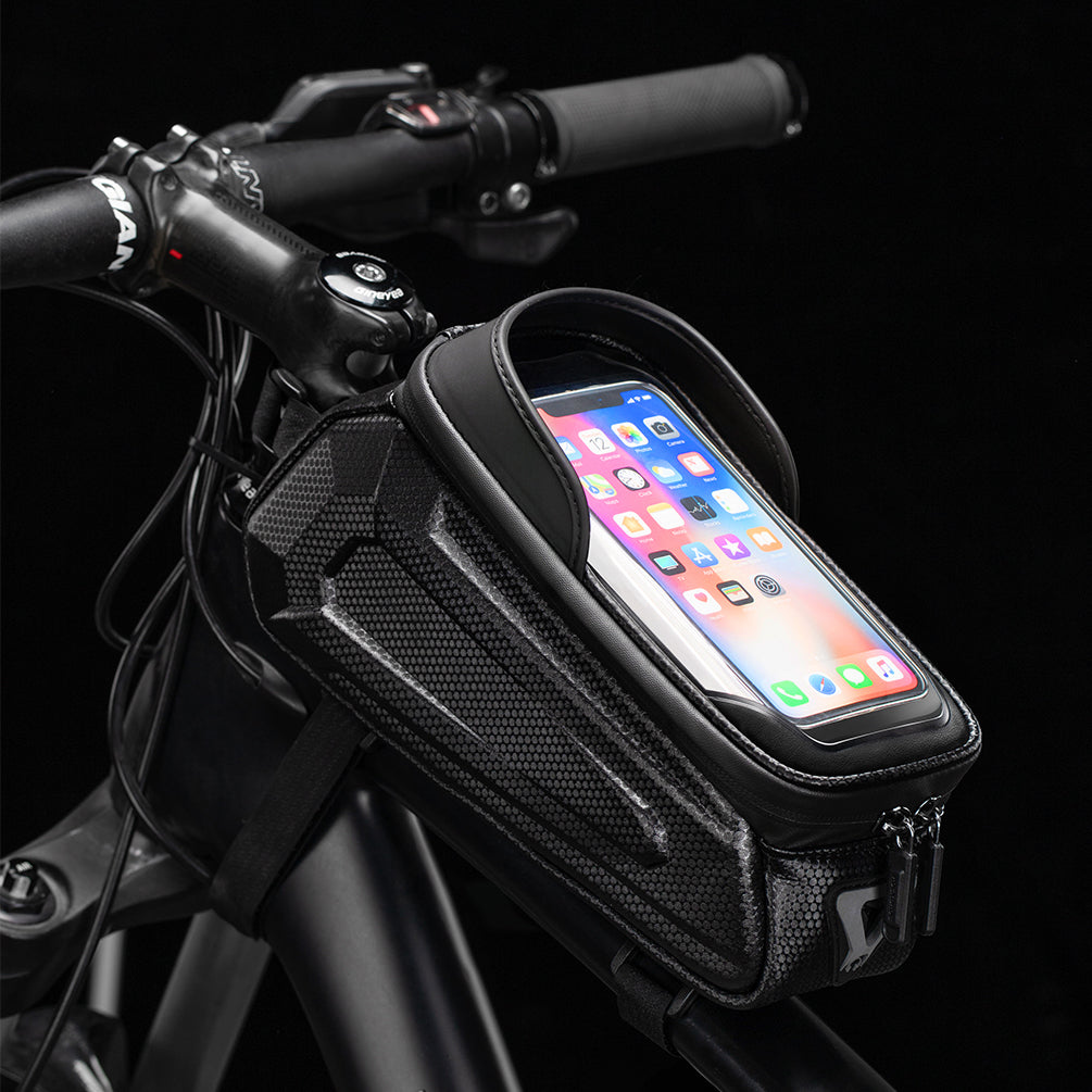 Bolsa para bicicleta, colocación de teléfono móvil, bolsa para viga delantera, bicicleta de carretera de montaña