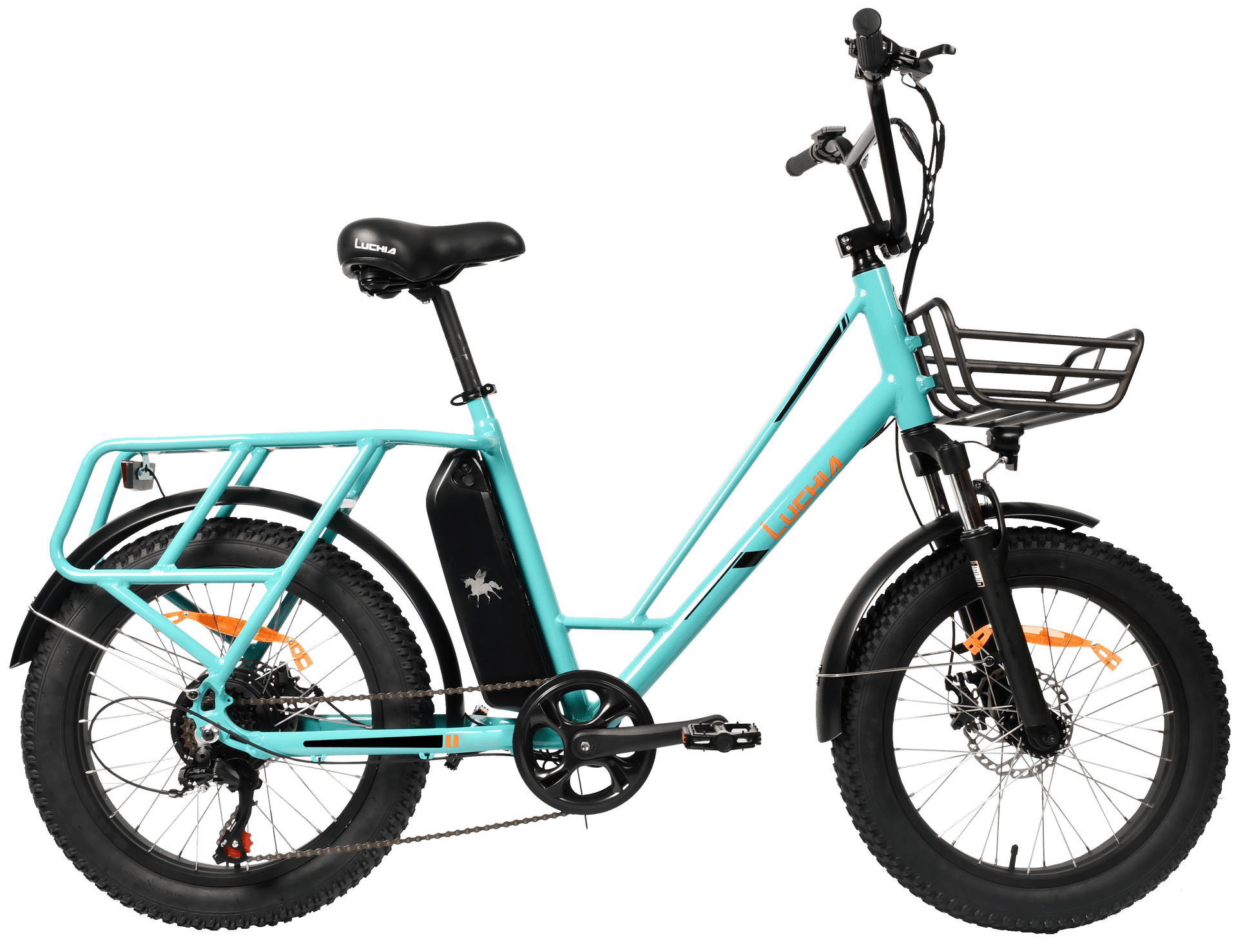 Bicicleta Eléctrica Luchia TAURO - Azul Claro, Motor 250W, Neumáticos 20*3.0, Batería 36V 10AH